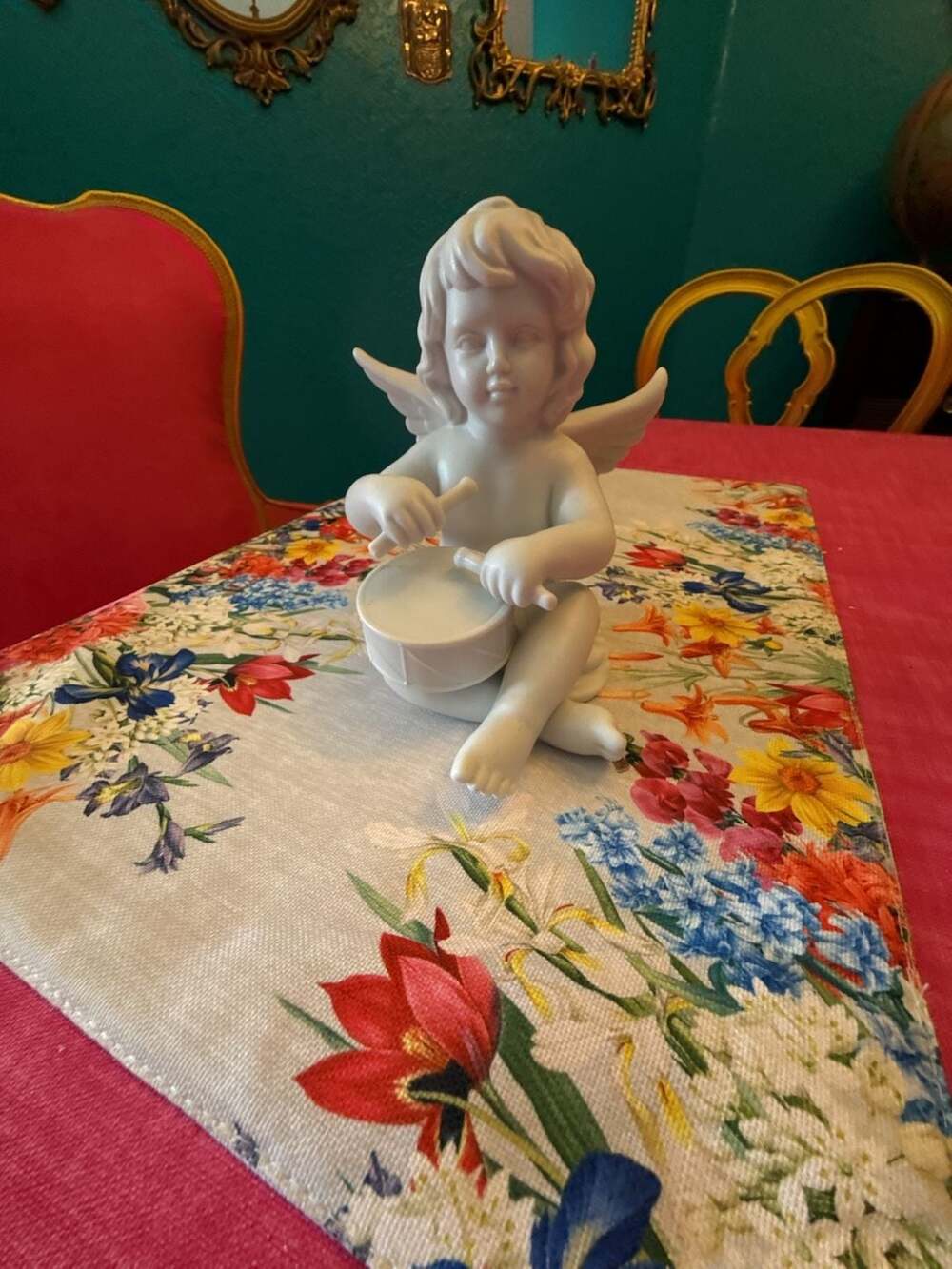 Rosenthal Studio-Linie White Matte Bisque Porcelain Cherub Angel Playing Drum Fi